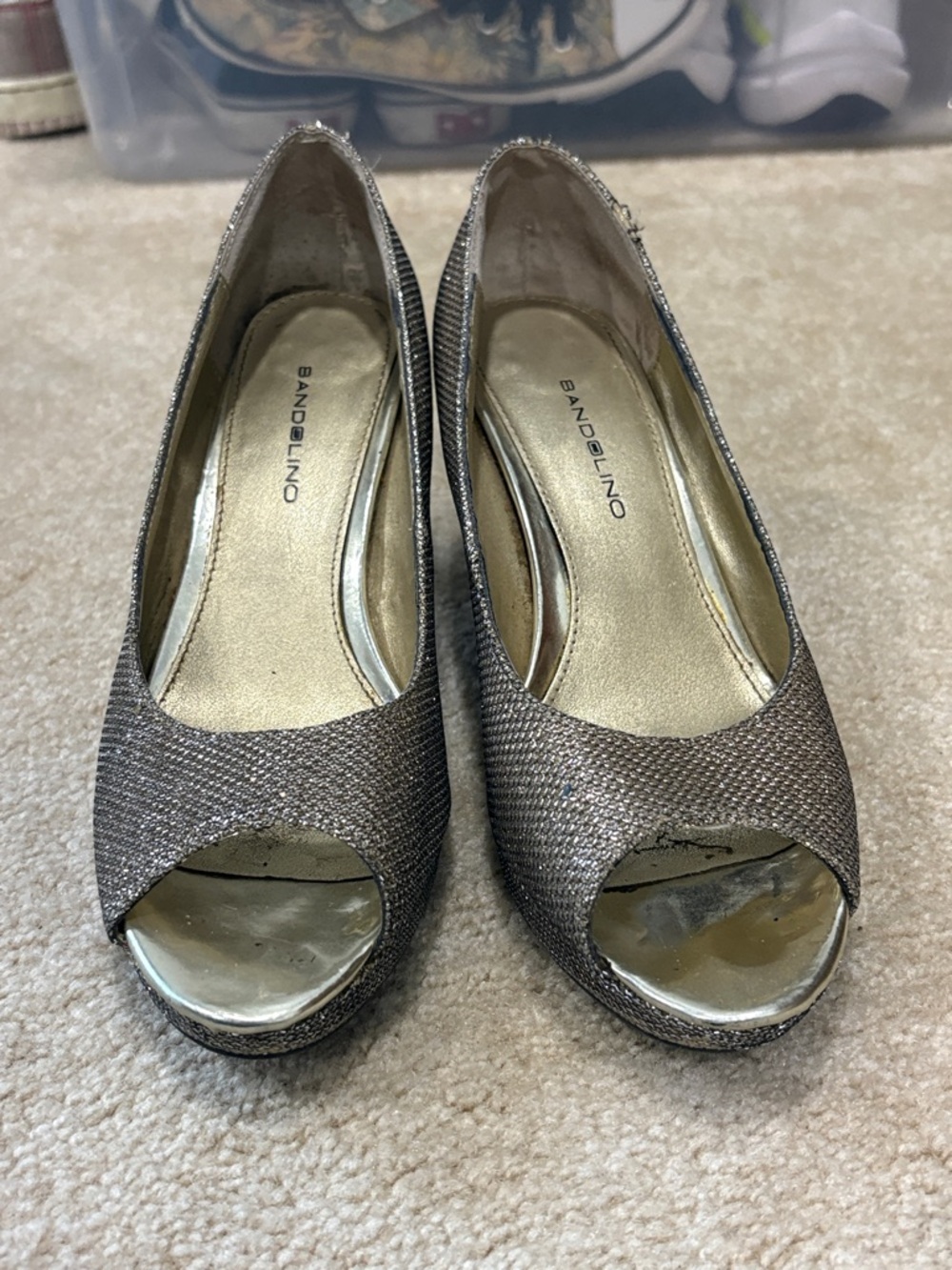Bandolino Metallic Taupe Open-Toe Pumps